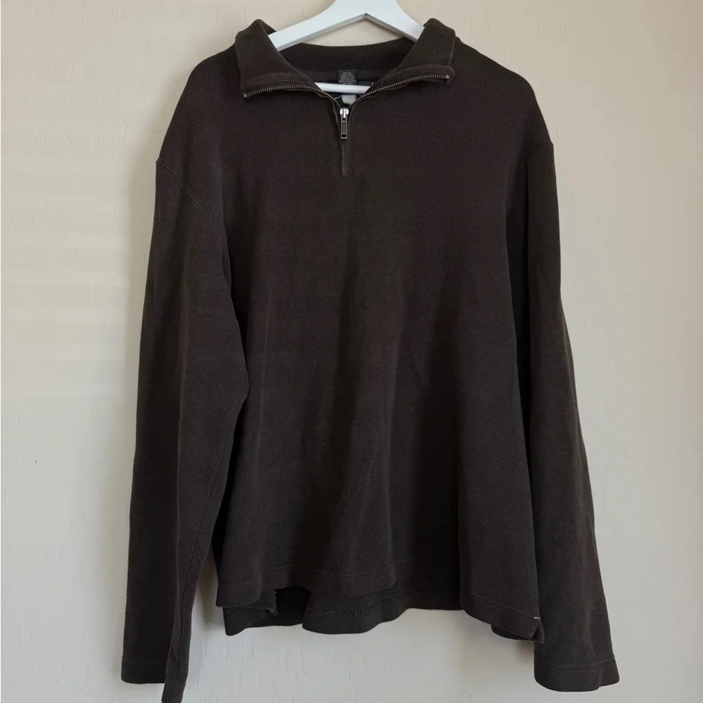 Y2K Banana Republic Quarter Zip Long Sleeve Brown Cotton Academia Old Money XL